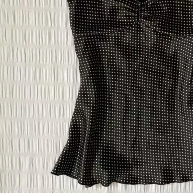 Y2K Aesthetic Black Polka Dot Cami Top Women Retro French Style Folded Bust Sleeveless Crop Tank Sexy Going Out Top