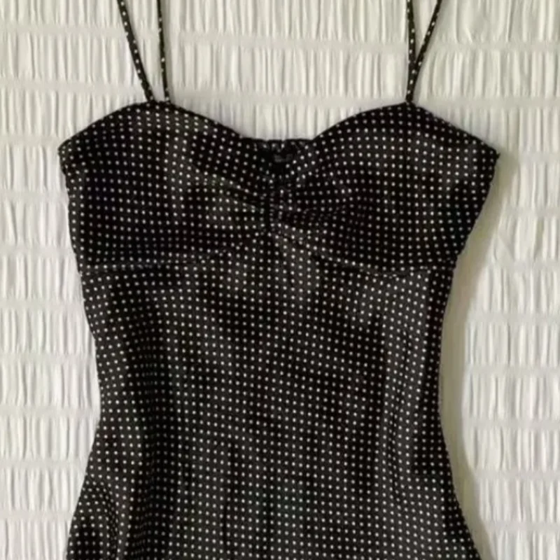 Y2K Aesthetic Black Polka Dot Cami Top Women Retro French Style Folded Bust Sleeveless Crop Tank Sexy Going Out Top