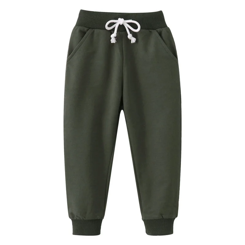 2-7T Autumn Spring Green Solid Children's Boys Sweatpants Fashion Sport Trousers Baby Drawstring Plain Full Pants