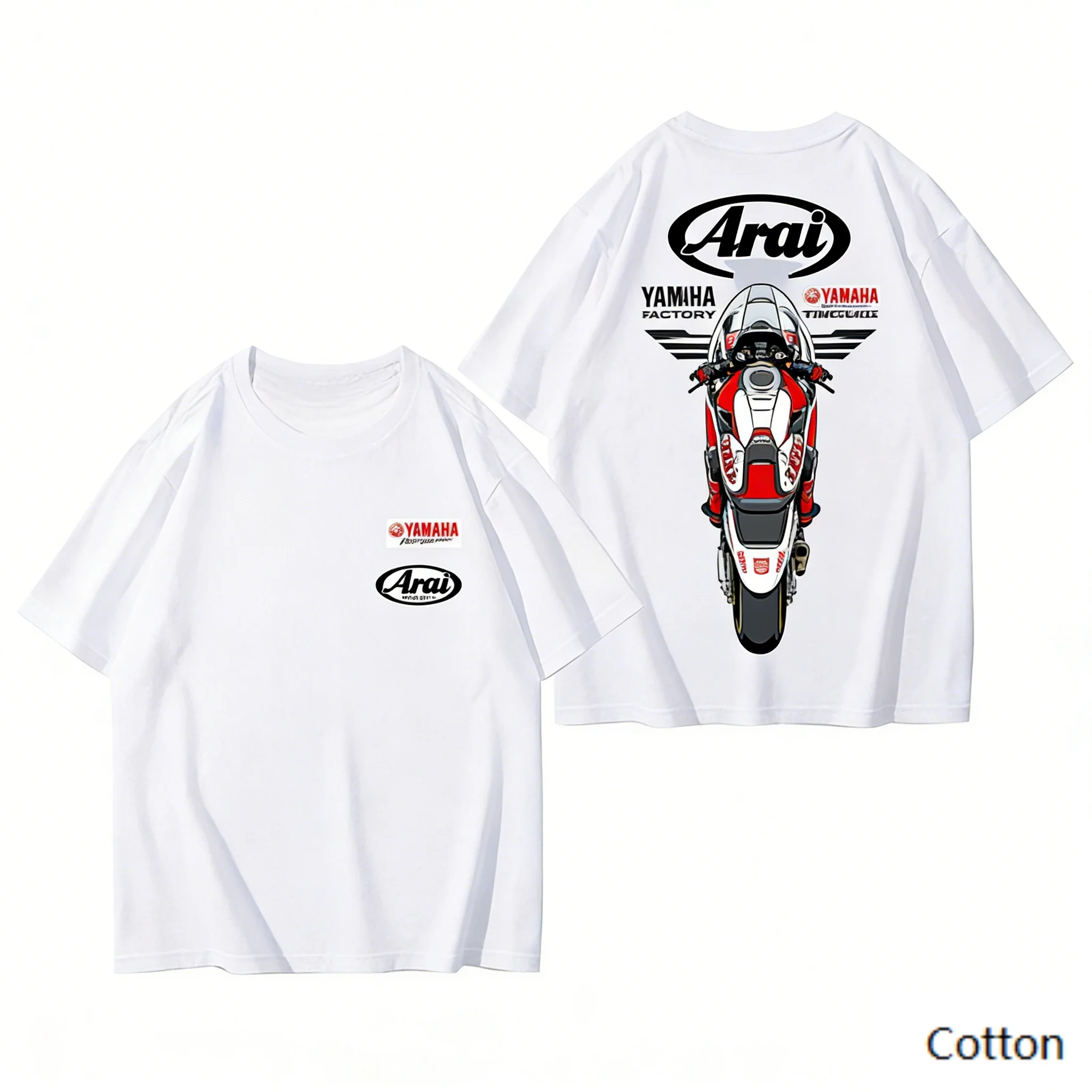 2026 YAMAHA White Oversized Retro Racing Print Cotton T-Shirt Unisex Breathable Biker Street Top