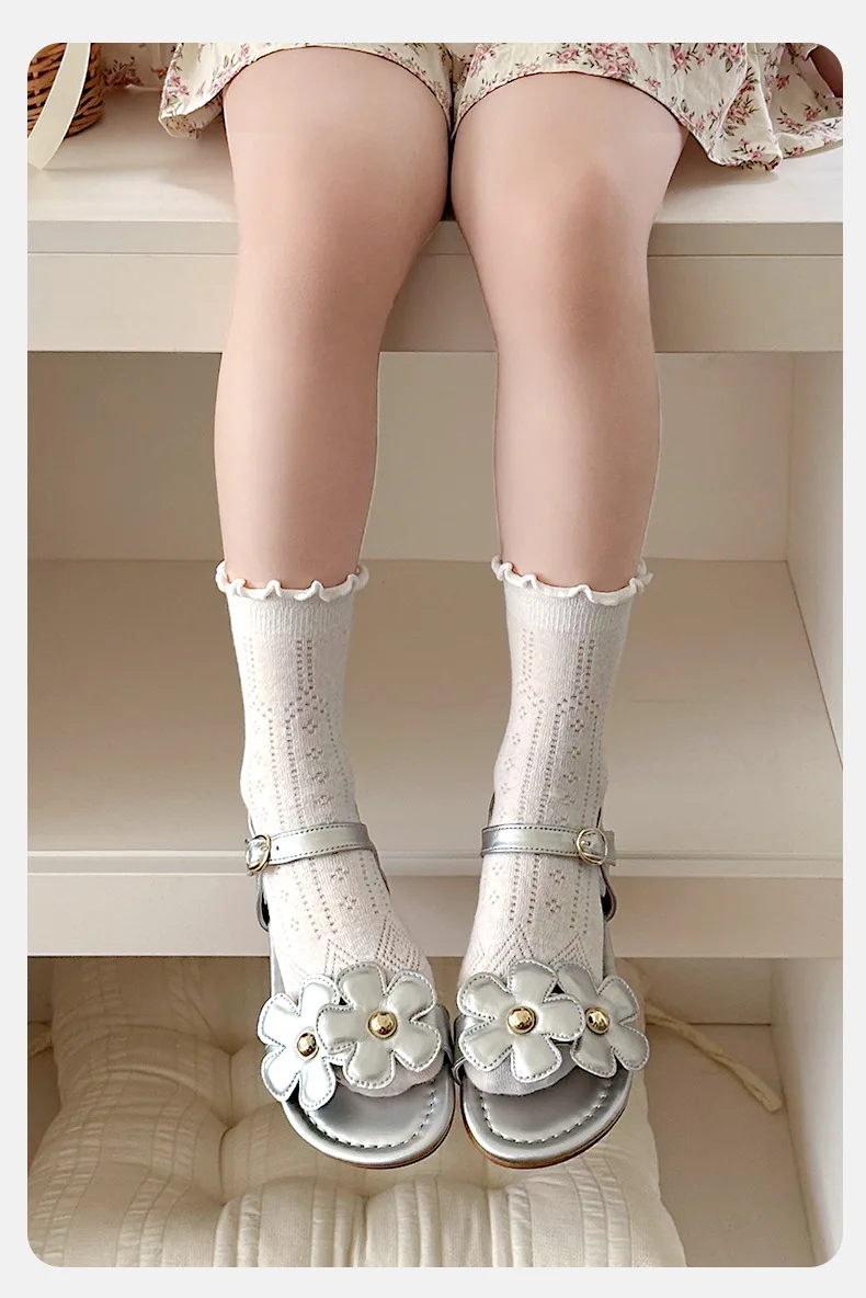 4 Pairs Summer Girls Socks Sweet Princess Breathable Solid Color Seamless Candy Color