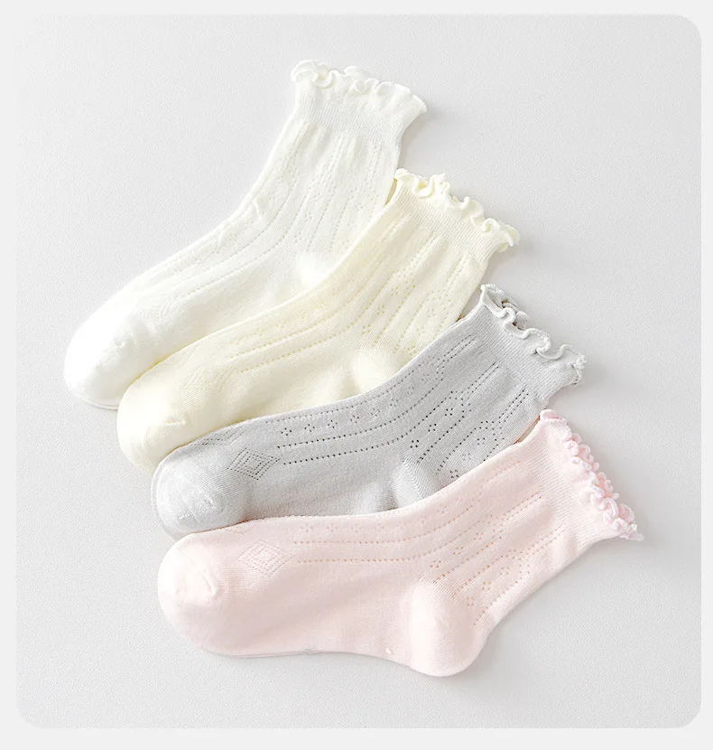 4 Pairs Summer Girls Socks Sweet Princess Breathable Solid Color Seamless Candy Color