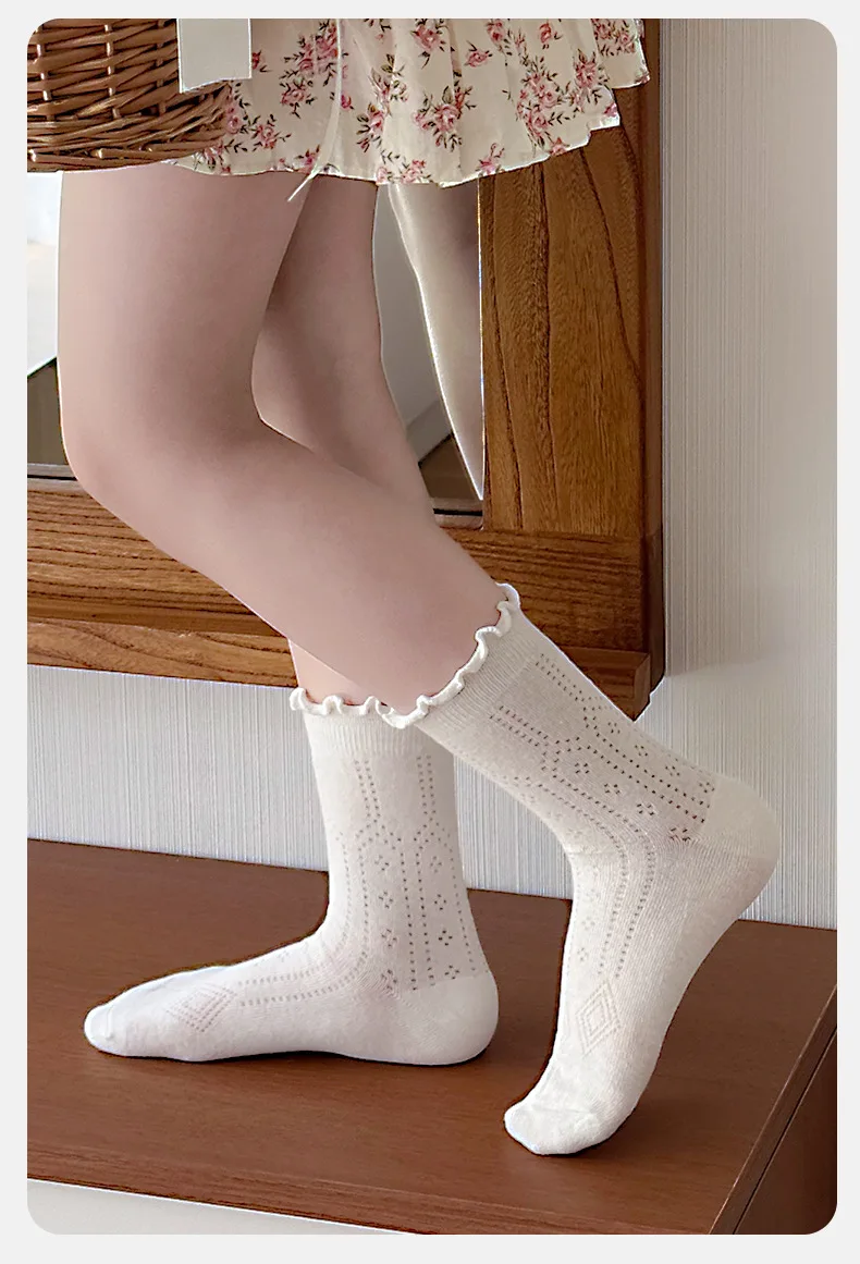 4 Pairs Summer Girls Socks Sweet Princess Breathable Solid Color Seamless Candy Color