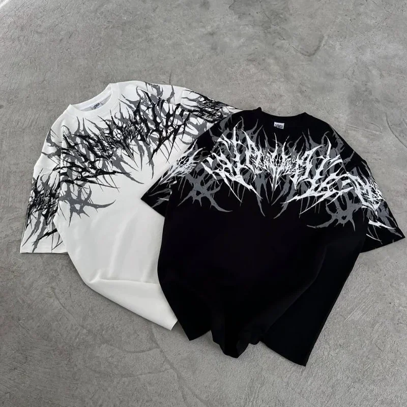 Y2K Cyberpunk Gothic T Shirt Edgy Thorn Texture Print Pure Cotton Streetwear Fashion Graphic Tee Urban Style Comfortable Fit