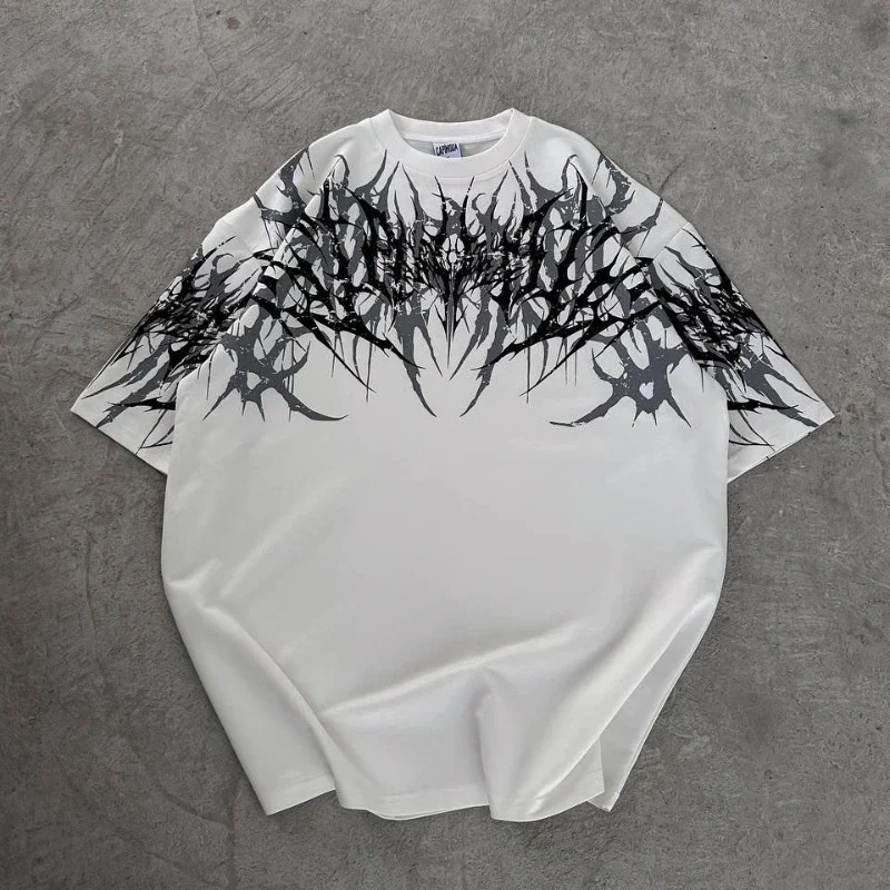 Y2K Cyberpunk Gothic T Shirt Edgy Thorn Texture Print Pure Cotton Streetwear Fashion Graphic Tee Urban Style Comfortable Fit