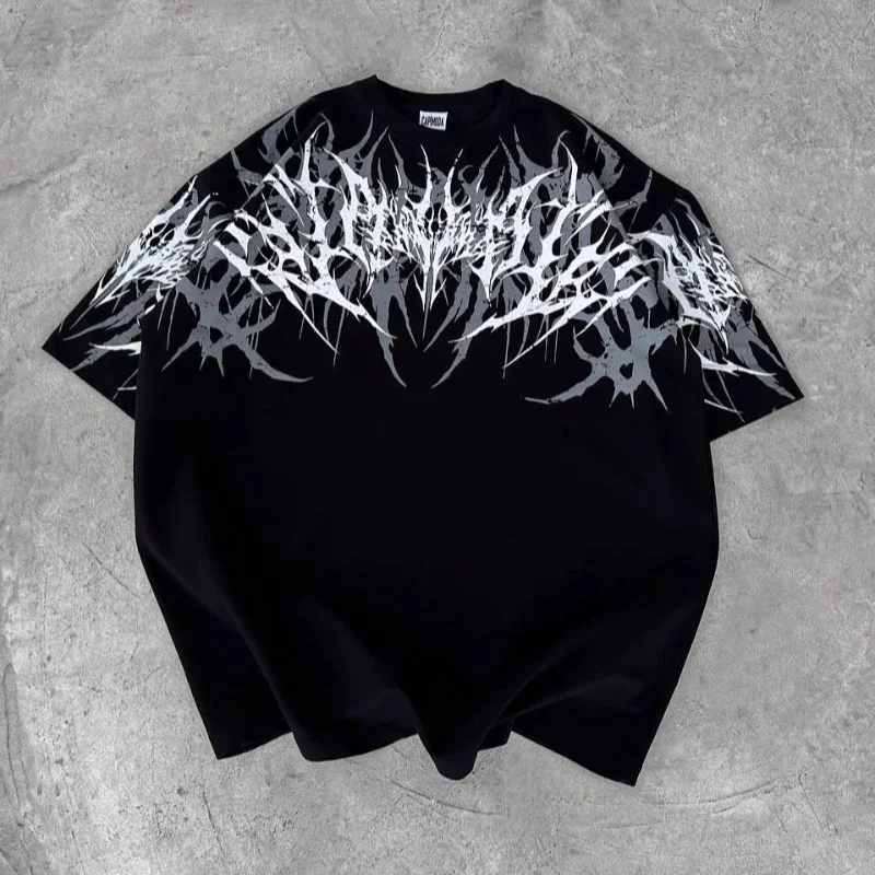 Y2K Cyberpunk Gothic T Shirt Edgy Thorn Texture Print Pure Cotton Streetwear Fashion Graphic Tee Urban Style Comfortable Fit