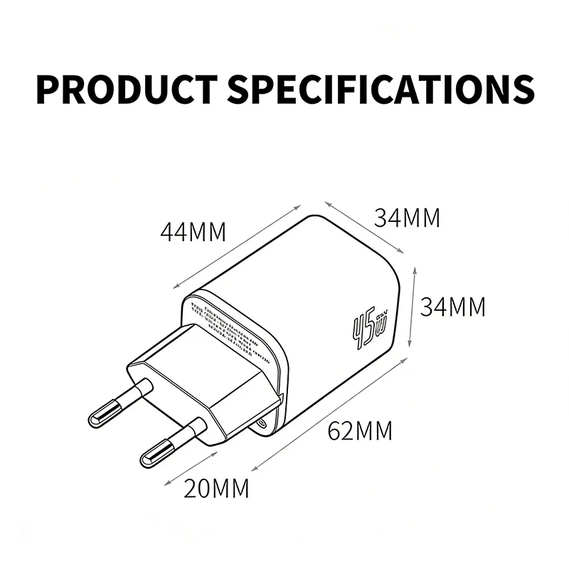 PD 45W TypeC GaN Charger For Phone Type-C Charger Super Fast Charging EU Plug