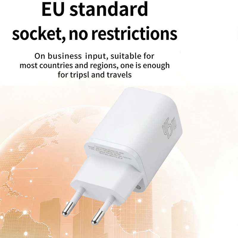 PD 45W TypeC GaN Charger For Phone Type-C Charger Super Fast Charging EU Plug