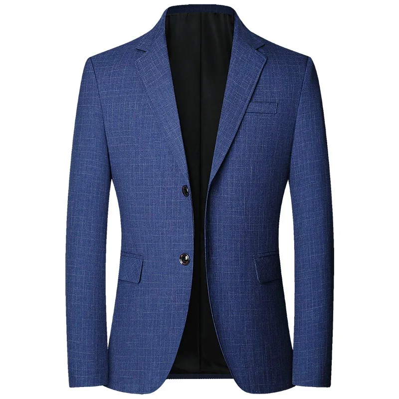 Autumn Men Blazer Vintage Single-breasted Plaid Versatile Man Suit Coat Turn Down Collar Long Sleeve Non-ironing Male Outerwear