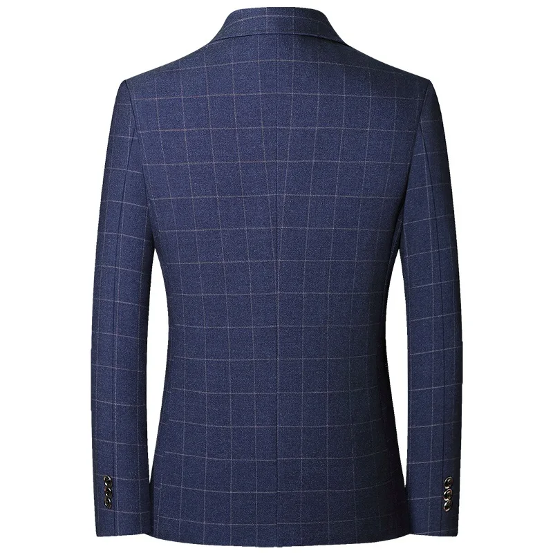 Autumn Men Blazer Vintage Single-breasted Plaid Versatile Man Suit Coat Turn Down Collar Long Sleeve Non-ironing Male Outerwear