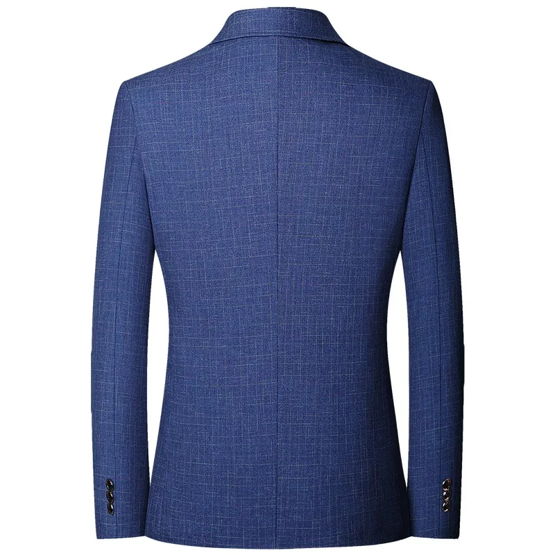 Autumn Men Blazer Vintage Single-breasted Plaid Versatile Man Suit Coat Turn Down Collar Long Sleeve Non-ironing Male Outerwear