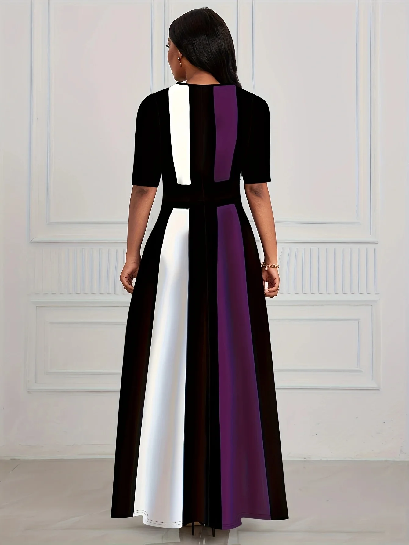 Spring and summer women's dress temperament slim fit commuting fashion contrasting dress