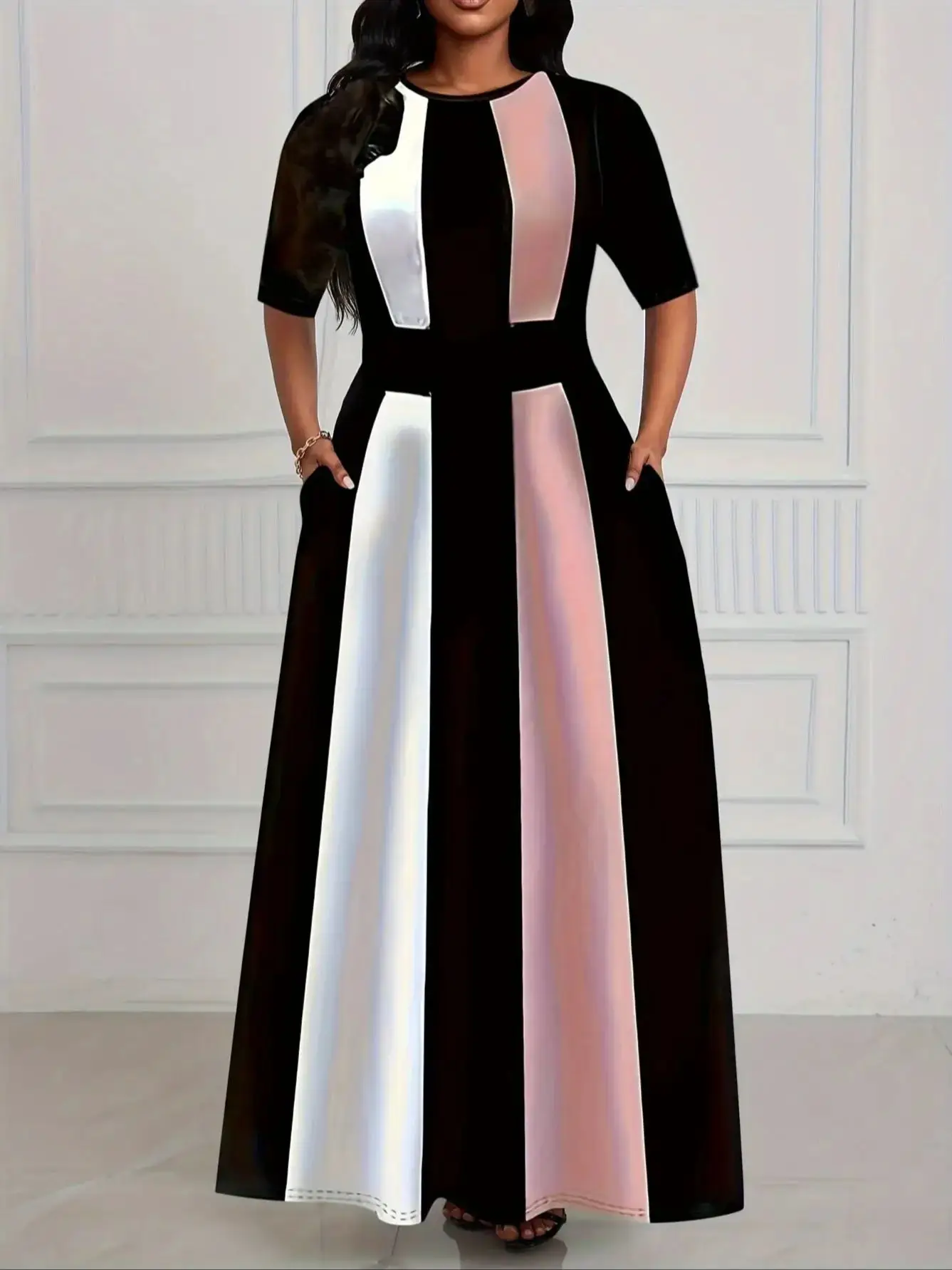 Spring and summer women's dress temperament slim fit commuting fashion contrasting dress