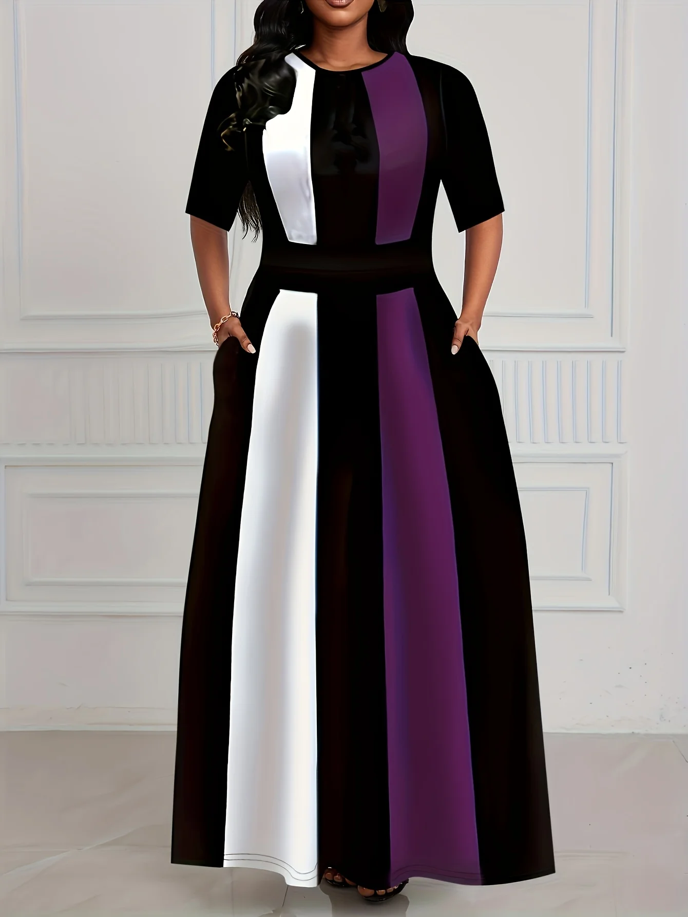 Spring and summer women's dress temperament slim fit commuting fashion contrasting dress