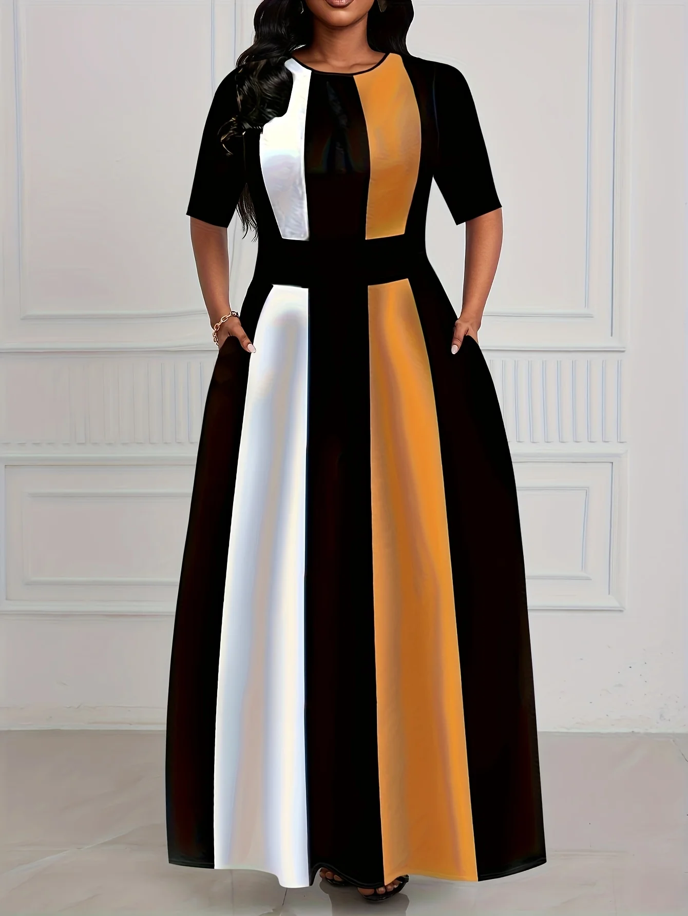 Spring and summer women's dress temperament slim fit commuting fashion contrasting dress