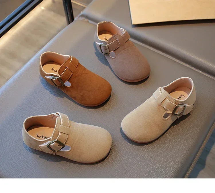 2026 New Fashion Boys Girls Moccasins Hook&loop Non-slip Elegant Kids Flat Shoes Soft Sole Children Leather Shoes Retro Sweet