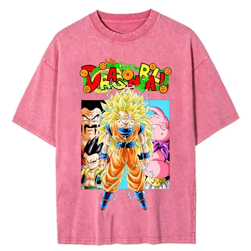 Men Streetwear Hip Hop Vintage Pink Tshirt Japanese Anime Dragon Ball Graphic T-Shirt Harajuku Summer T Shirt Cotton Tops Tees