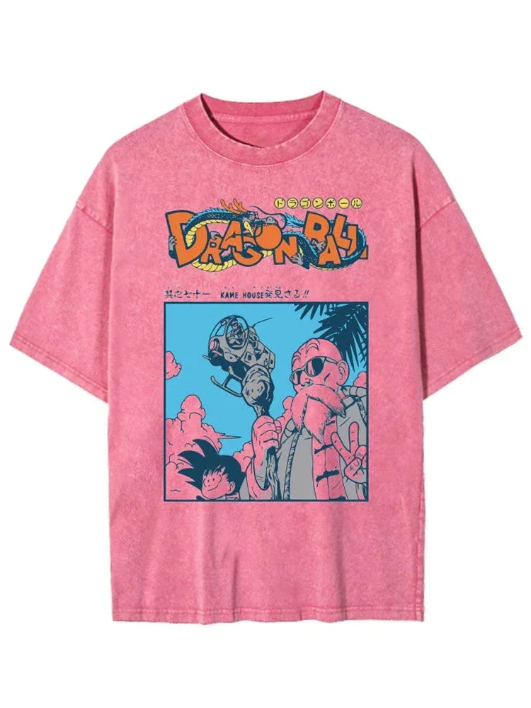 Men Streetwear Hip Hop Vintage Pink Tshirt Japanese Anime Dragon Ball Graphic T-Shirt Harajuku Summer T Shirt Cotton Tops Tees
