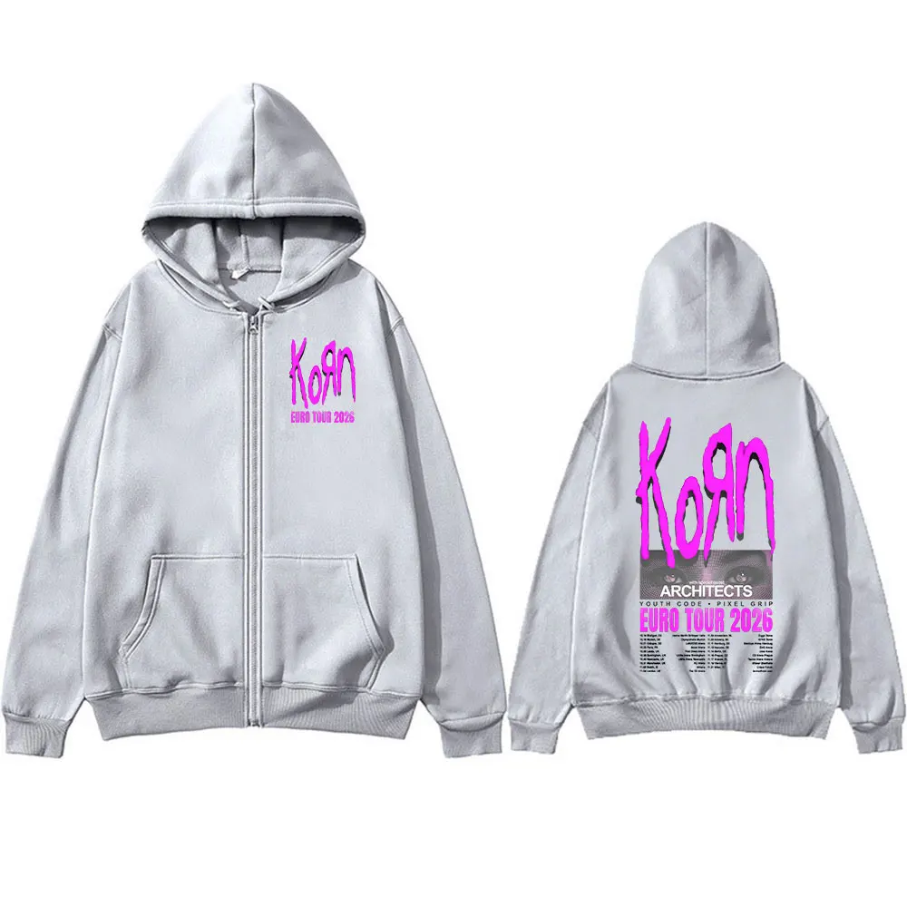 Korn Tour 2026 Merch Zipper Hoodies Fan Gifts Metal Punk Gothic Rock Band Fashion Casual Zip Up Hooded Sweatshirts Jackets Coats