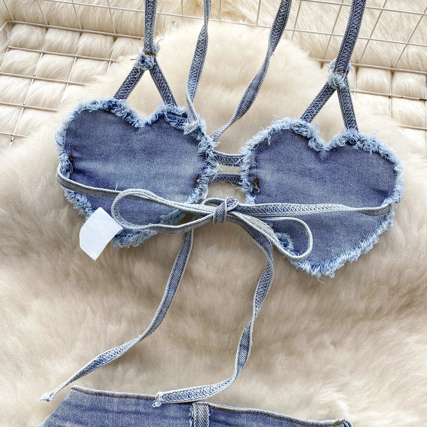 Retro Women Bikini Denim Suits Summer Halter Camis Mini Short Pant Fashion Vacation Suits Sexy Comfortable