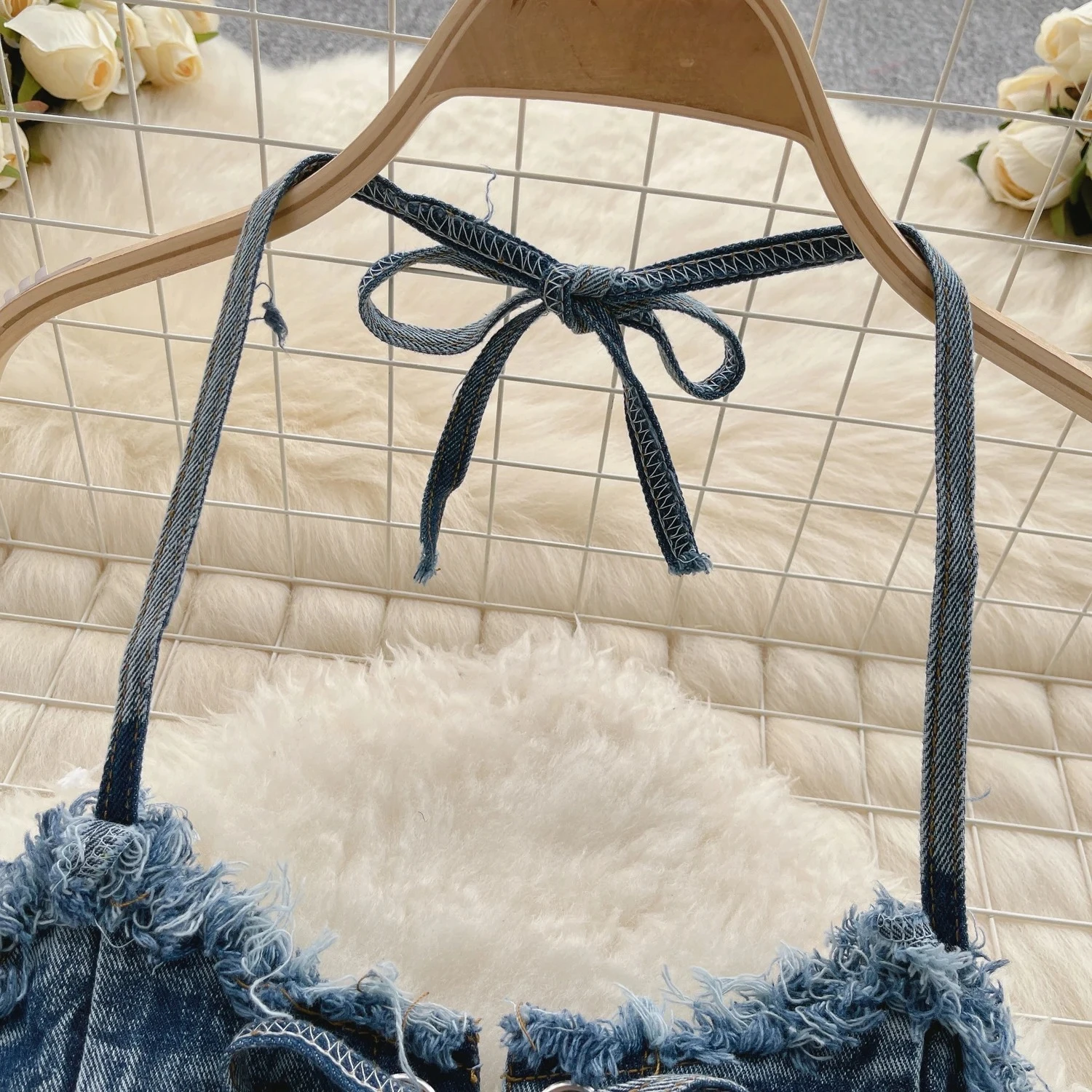 Retro Women Bikini Denim Suits Summer Halter Camis Mini Short Pant Fashion Vacation Suits Sexy Comfortable