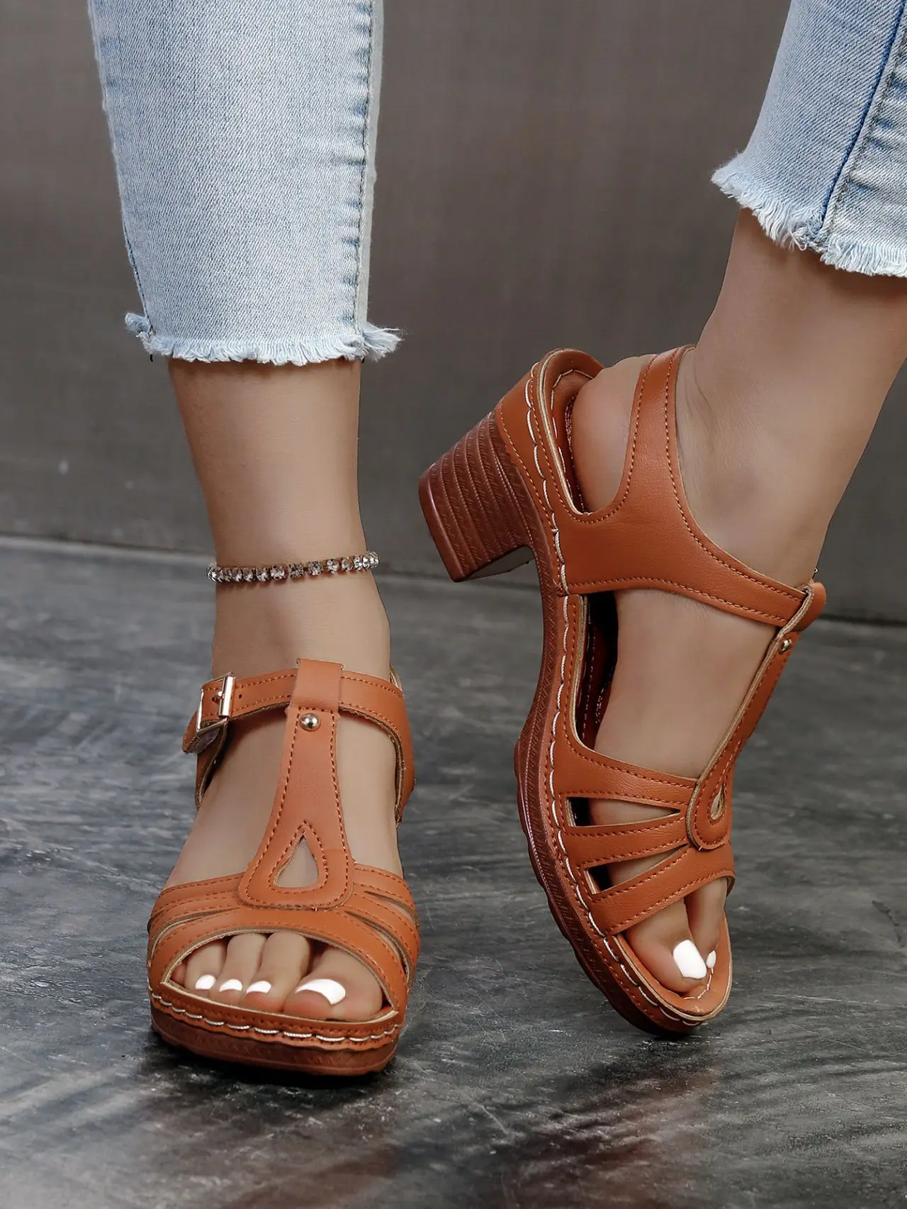 Plus Size 43 Sandals for Women Summer Fashion and Lightweight Peep Toe Hihg Heels Woman Ankle Strap Casual Gladiator Sandals