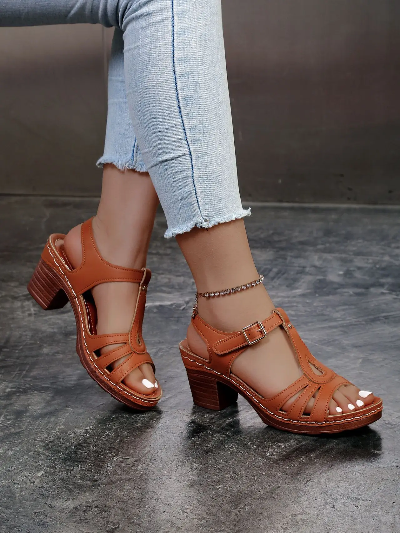Plus Size 43 Sandals for Women Summer Fashion and Lightweight Peep Toe Hihg Heels Woman Ankle Strap Casual Gladiator Sandals