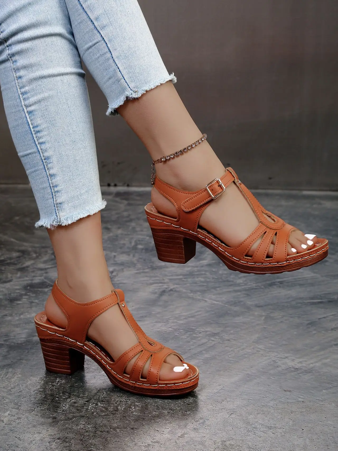 Plus Size 43 Sandals for Women Summer Fashion and Lightweight Peep Toe Hihg Heels Woman Ankle Strap Casual Gladiator Sandals