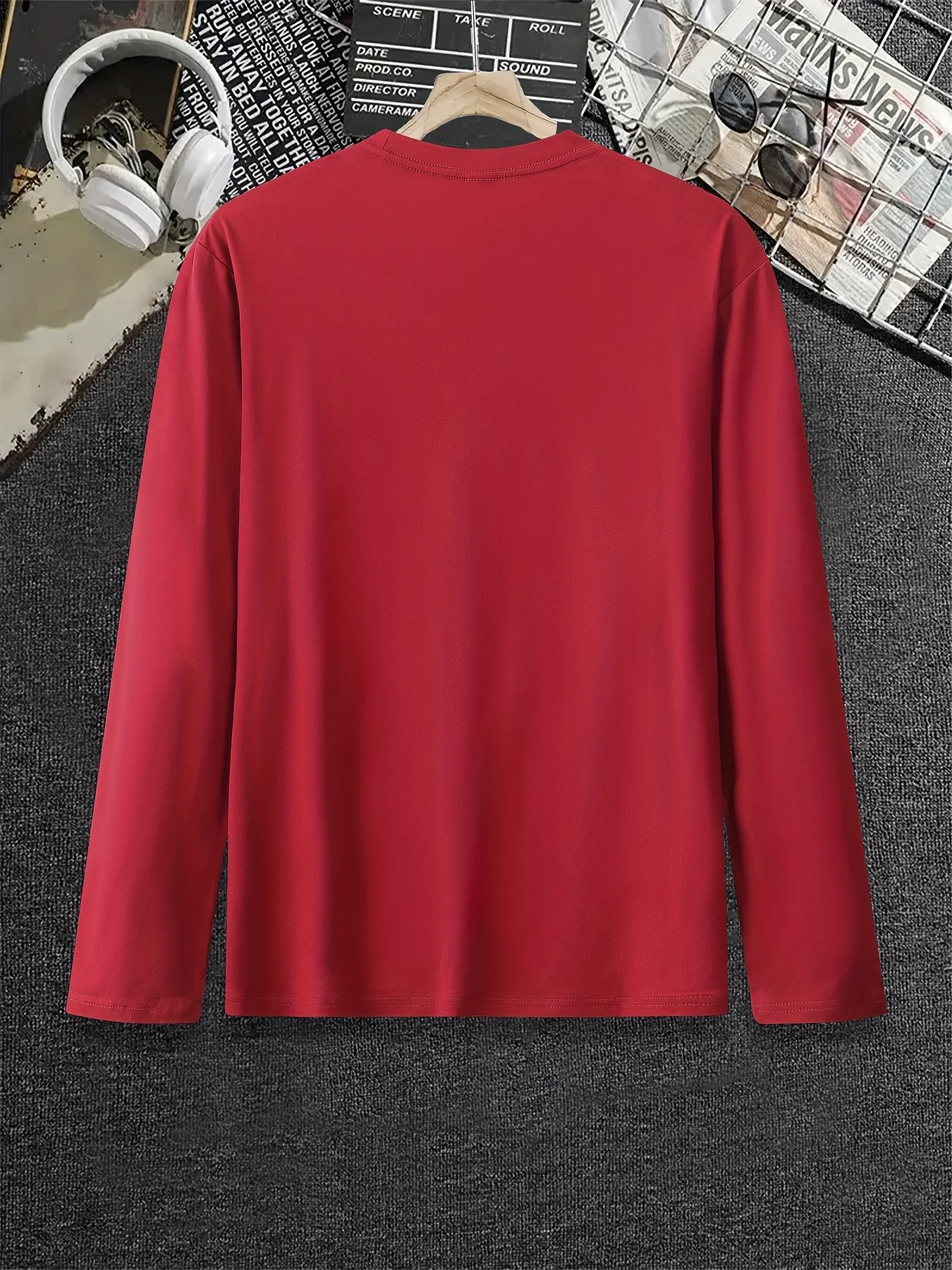 Men's 100% pure cotton loose and comfortable casual sports trend horse pattern printed round neck long sleeved T-shirt top