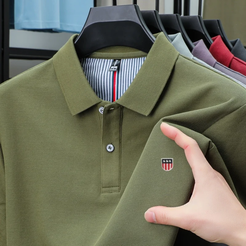 100% Pure Cotton Luxury Men's Exquisite Brand Embroidered Striped Short Sleeve Summer New Business Casual Breathable Polo Shirt