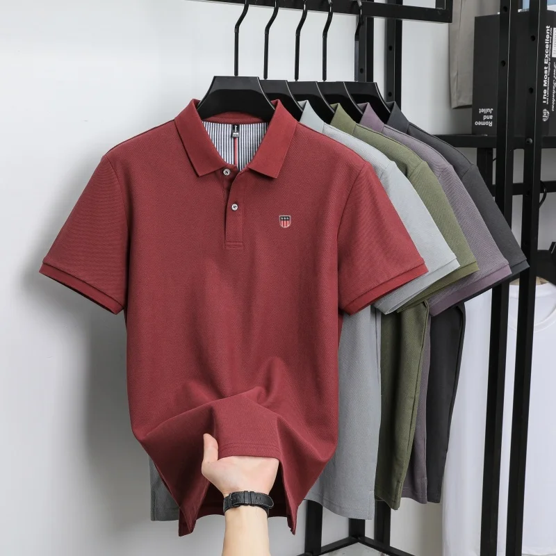 100% Pure Cotton Luxury Men's Exquisite Brand Embroidered Striped Short Sleeve Summer New Business Casual Breathable Polo Shirt