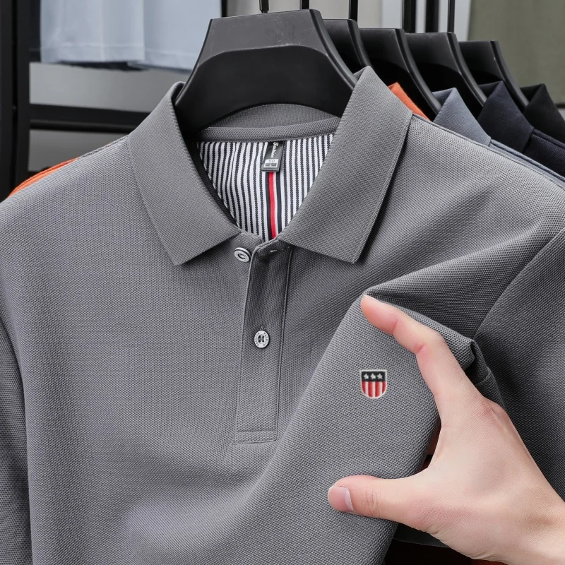 100% Pure Cotton Luxury Men's Exquisite Brand Embroidered Striped Short Sleeve Summer New Business Casual Breathable Polo Shirt