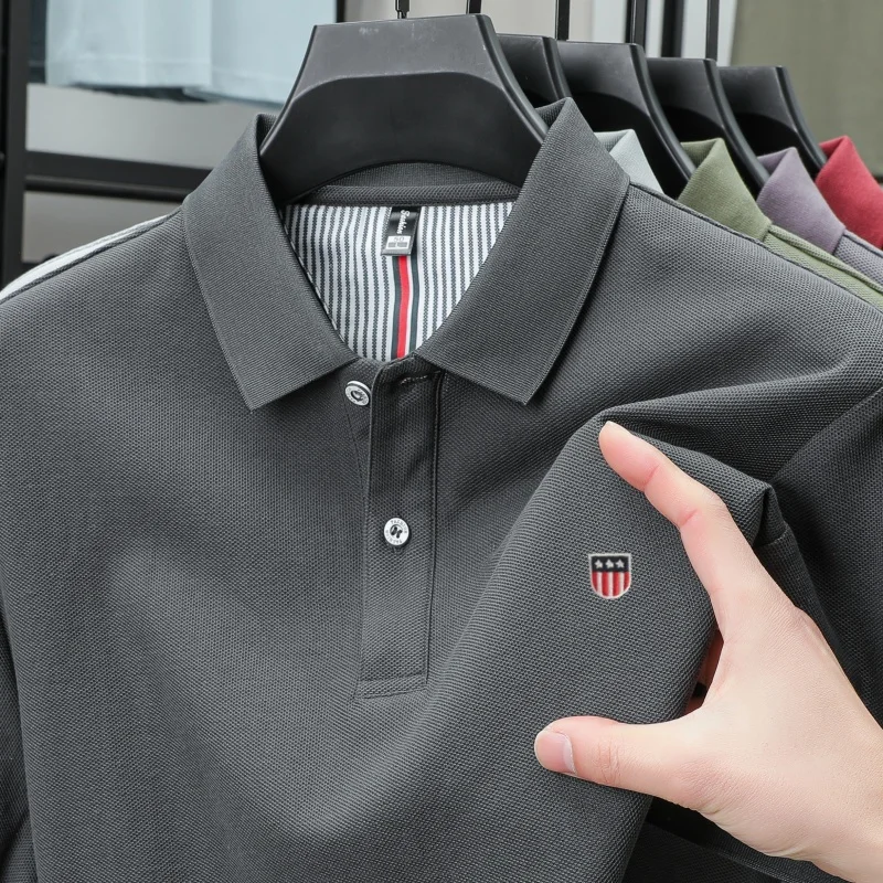 100% Pure Cotton Luxury Men's Exquisite Brand Embroidered Striped Short Sleeve Summer New Business Casual Breathable Polo Shirt