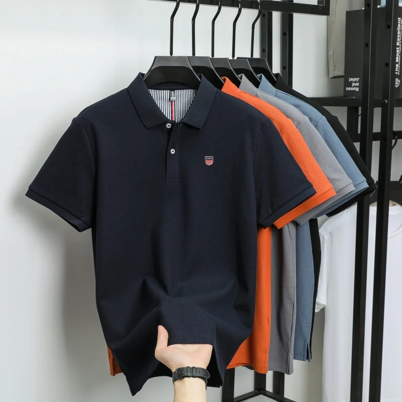 100% Pure Cotton Luxury Men's Exquisite Brand Embroidered Striped Short Sleeve Summer New Business Casual Breathable Polo Shirt
