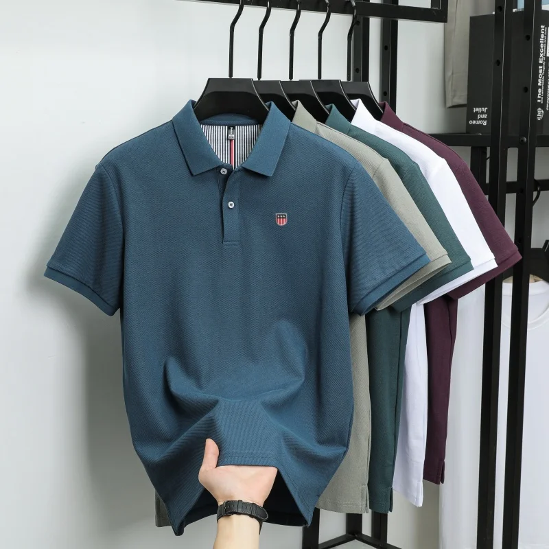 100% Pure Cotton Luxury Men's Exquisite Brand Embroidered Striped Short Sleeve Summer New Business Casual Breathable Polo Shirt