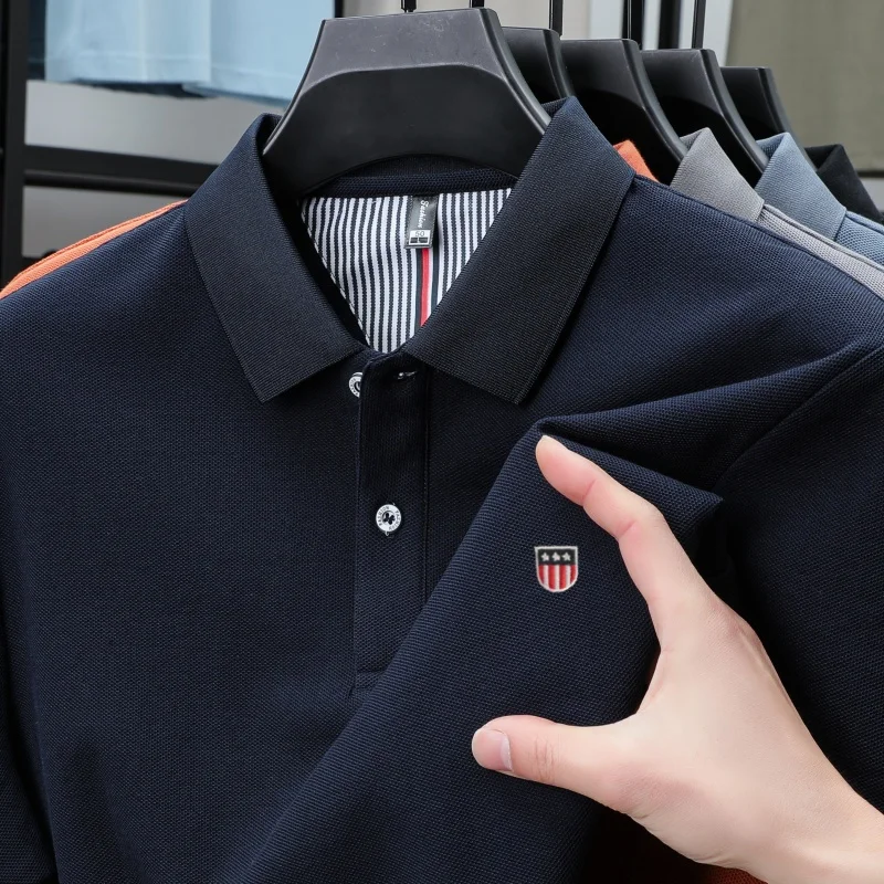 100% Pure Cotton Luxury Men's Exquisite Brand Embroidered Striped Short Sleeve Summer New Business Casual Breathable Polo Shirt