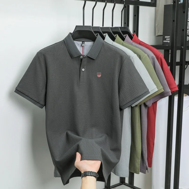 100% Pure Cotton Luxury Men's Exquisite Brand Embroidered Striped Short Sleeve Summer New Business Casual Breathable Polo Shirt