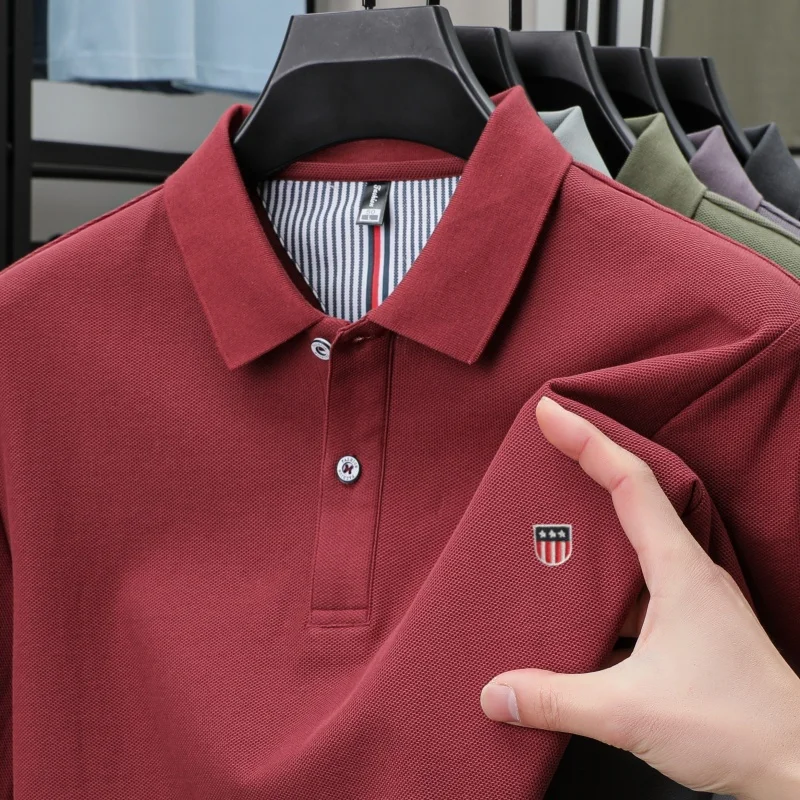 100% Pure Cotton Luxury Men's Exquisite Brand Embroidered Striped Short Sleeve Summer New Business Casual Breathable Polo Shirt