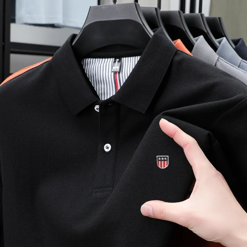 100% Pure Cotton Luxury Men's Exquisite Brand Embroidered Striped Short Sleeve Summer New Business Casual Breathable Polo Shirt