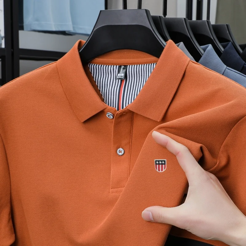 100% Pure Cotton Luxury Men's Exquisite Brand Embroidered Striped Short Sleeve Summer New Business Casual Breathable Polo Shirt