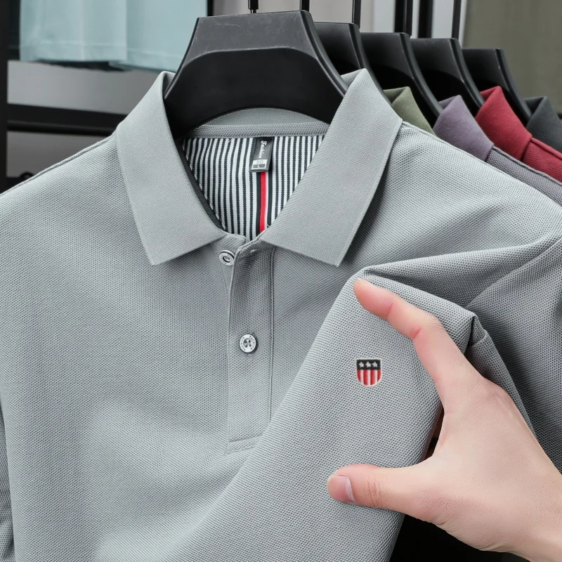 100% Pure Cotton Luxury Men's Exquisite Brand Embroidered Striped Short Sleeve Summer New Business Casual Breathable Polo Shirt