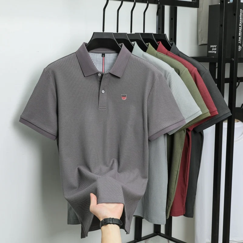 100% Pure Cotton Luxury Men's Exquisite Brand Embroidered Striped Short Sleeve Summer New Business Casual Breathable Polo Shirt