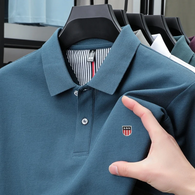 100% Pure Cotton Luxury Men's Exquisite Brand Embroidered Striped Short Sleeve Summer New Business Casual Breathable Polo Shirt