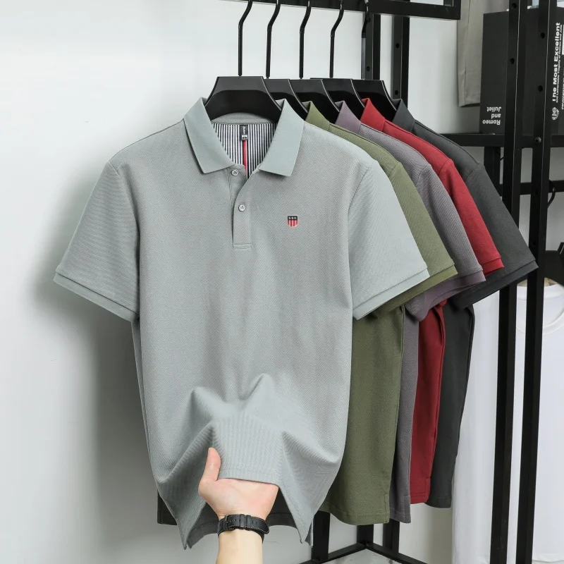 100% Pure Cotton Luxury Men's Exquisite Brand Embroidered Striped Short Sleeve Summer New Business Casual Breathable Polo Shirt