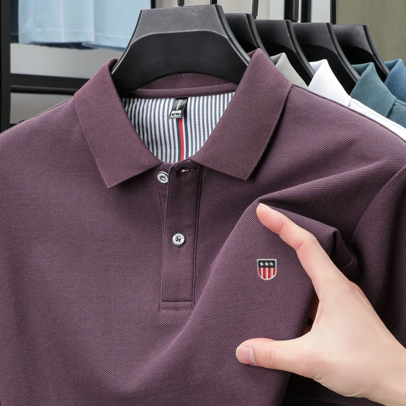 100% Pure Cotton Luxury Men's Exquisite Brand Embroidered Striped Short Sleeve Summer New Business Casual Breathable Polo Shirt