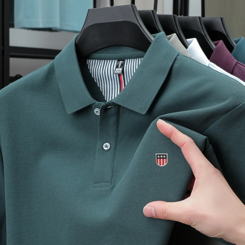 100% Pure Cotton Luxury Men's Exquisite Brand Embroidered Striped Short Sleeve Summer New Business Casual Breathable Polo Shirt