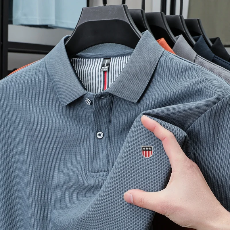 100% Pure Cotton Luxury Men's Exquisite Brand Embroidered Striped Short Sleeve Summer New Business Casual Breathable Polo Shirt