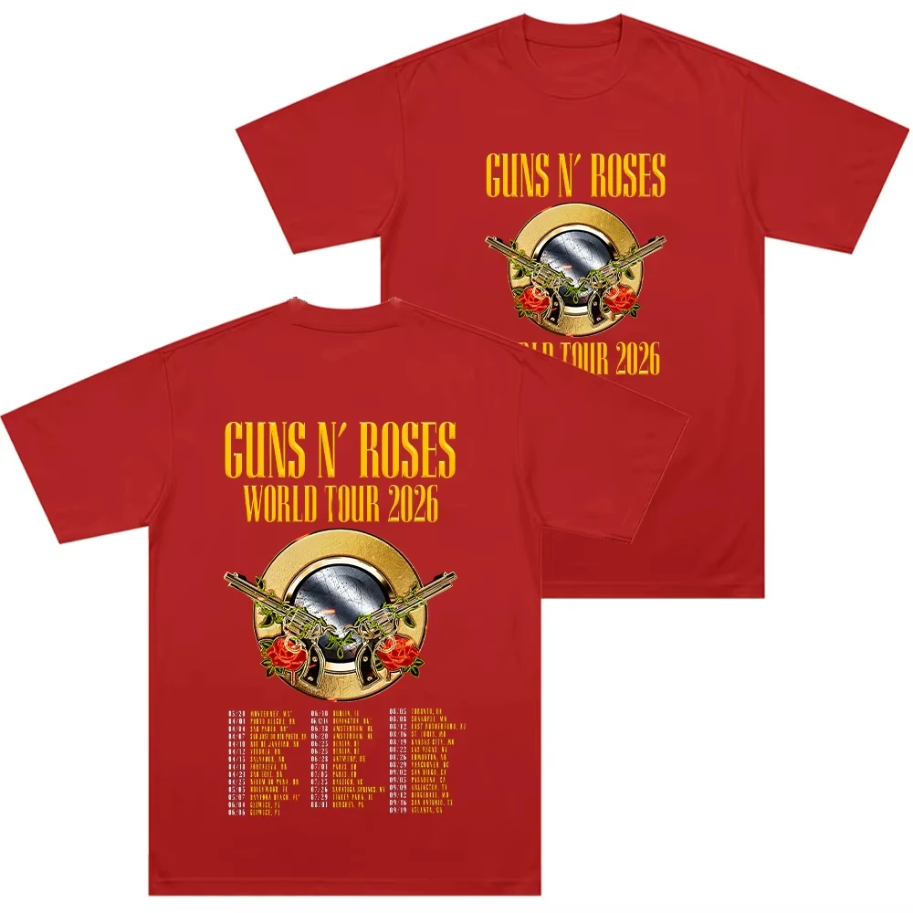 Guns N Roses World Tour 2026 T-shirts Rock Band Hip Hop Streetwear Double Spear Rose Graphic T Shirts Trendy Unisex Cotton Top