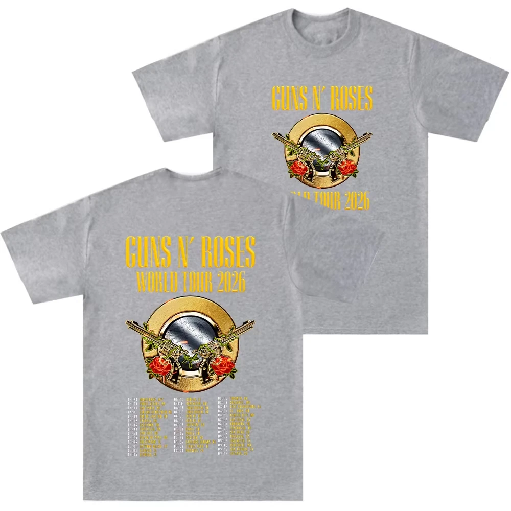 Guns N Roses World Tour 2026 T-shirts Rock Band Hip Hop Streetwear Double Spear Rose Graphic T Shirts Trendy Unisex Cotton Top