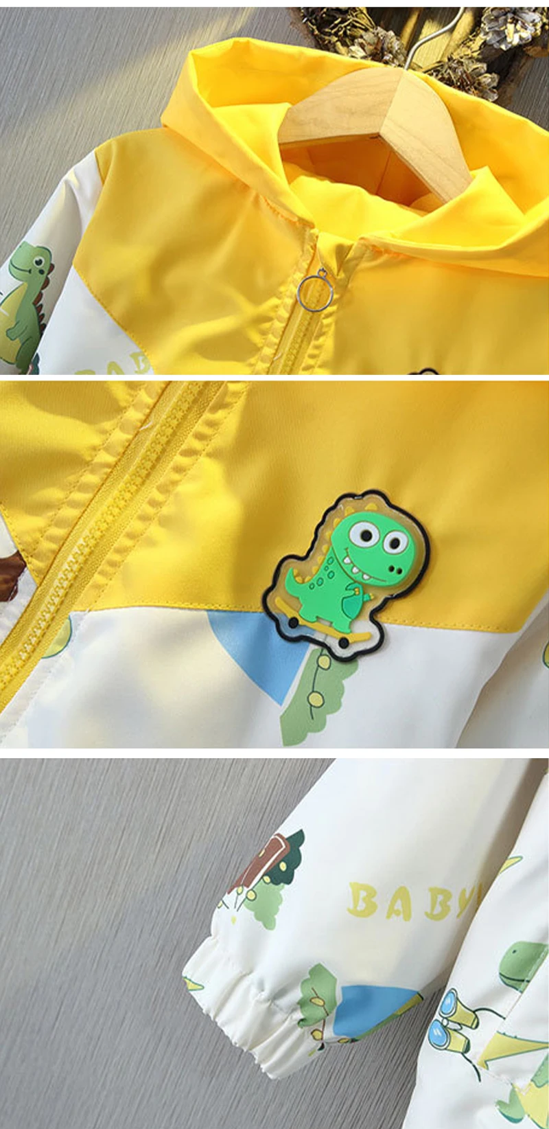Spring Autumn New Baby Boys Jackets Cartoon Print Dinosaur Casual Hooded Jacket For 1-6 Years Kids Children Windbreak Coat
